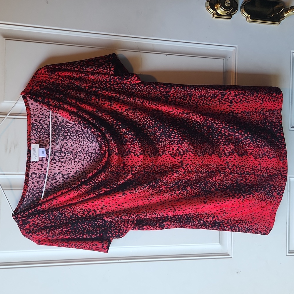 Jaclyn Smith Cowl Neck Short Sleeved Blouse Red and Black Size L